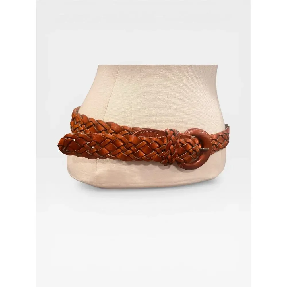 Vintage Omega Coastal Grandma Brown Woven Leather Belt Braided Cottagecore